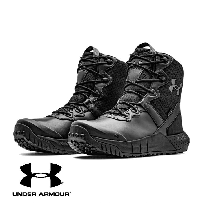 Under Armour Men's UA Micro G® Valsetz Leather Waterproof Tactical Boots  Full-grain leather forefoot for durable waterproof protection​ Waterproof  boot liner for added shield from the elements Durable, but flexible TPU toe
