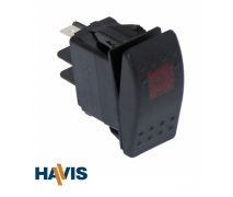 Havis Black Paddle Type Rocker Switch, LED Pilot Light, 20 Amps, 18 Volt, On/Off 3 Prong